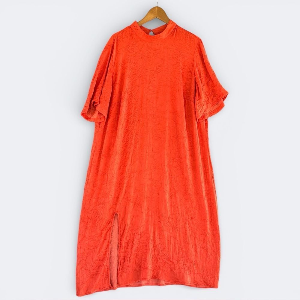 FUTURE COLLECTIVE Women's Orange Textured Midi Dress with Side Slit